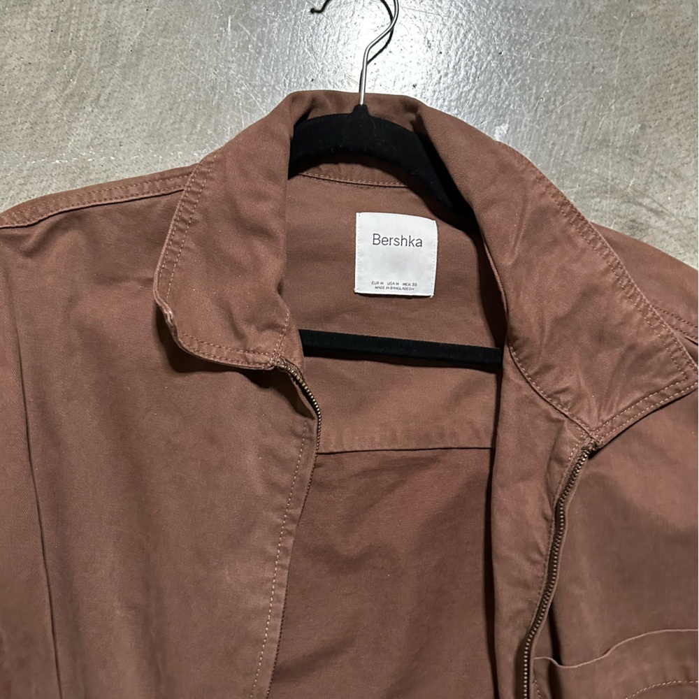 Bershka zip through overshirt in brown - Picture 6 of 9